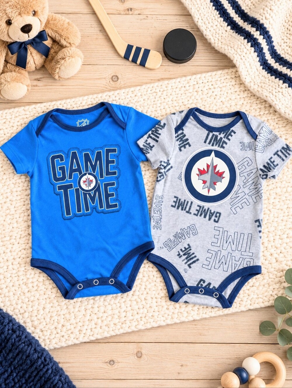 Winnipeg Jets NHL Infant Bodysuit 2-Pack Game Time Blue Grey 3-6M